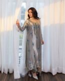 Moonlit Silver Embroidered Luxury Long Dress – Formal Occasion Wear