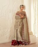 Luxury Hand-Embroidered Pakistani Bridal/Party Wear Lehenga Set – Beige & Maroon